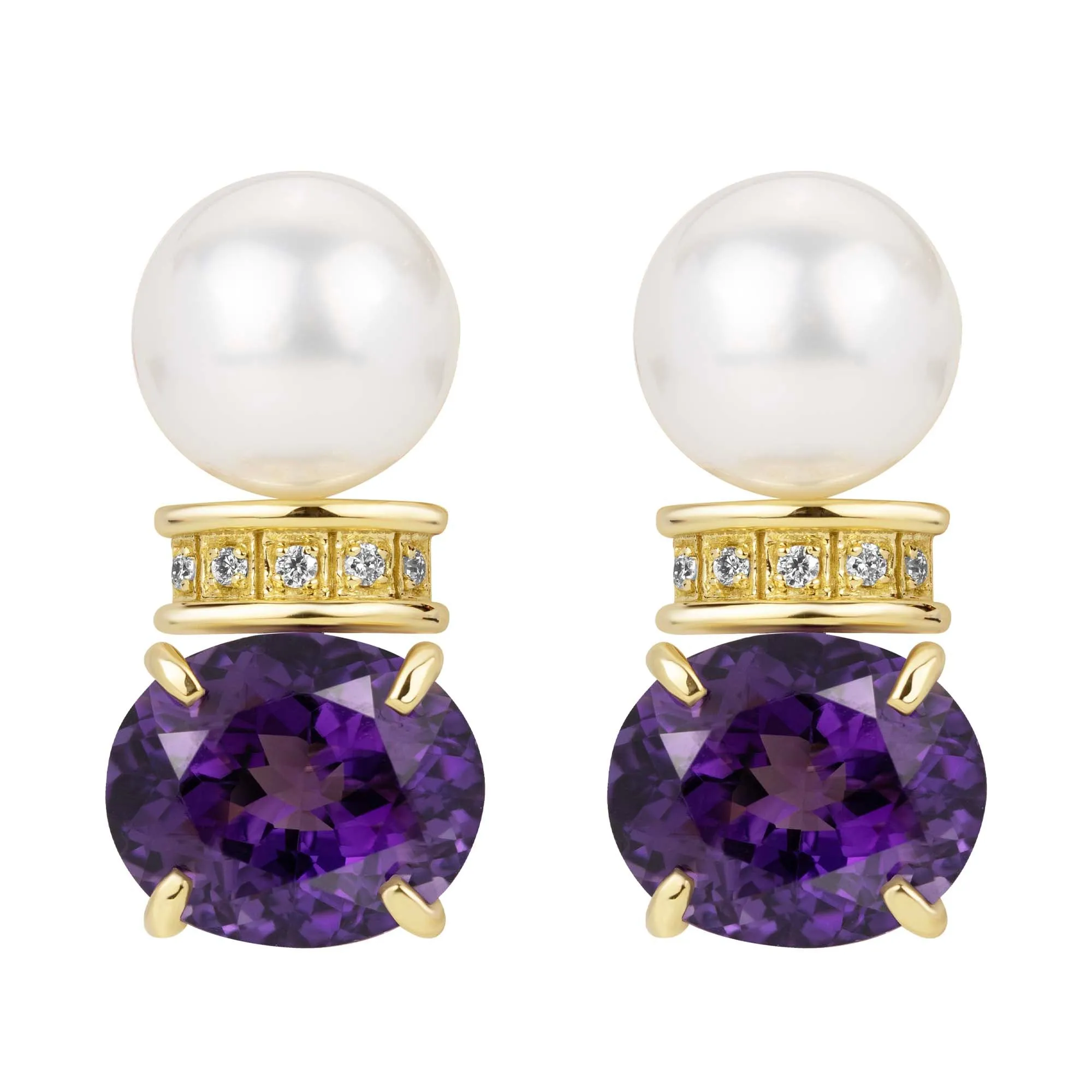 Earrings - South Sea Pearl, Amethyst And Diamond (2389D)
