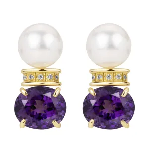 Earrings - South Sea Pearl, Amethyst And Diamond (2389D)