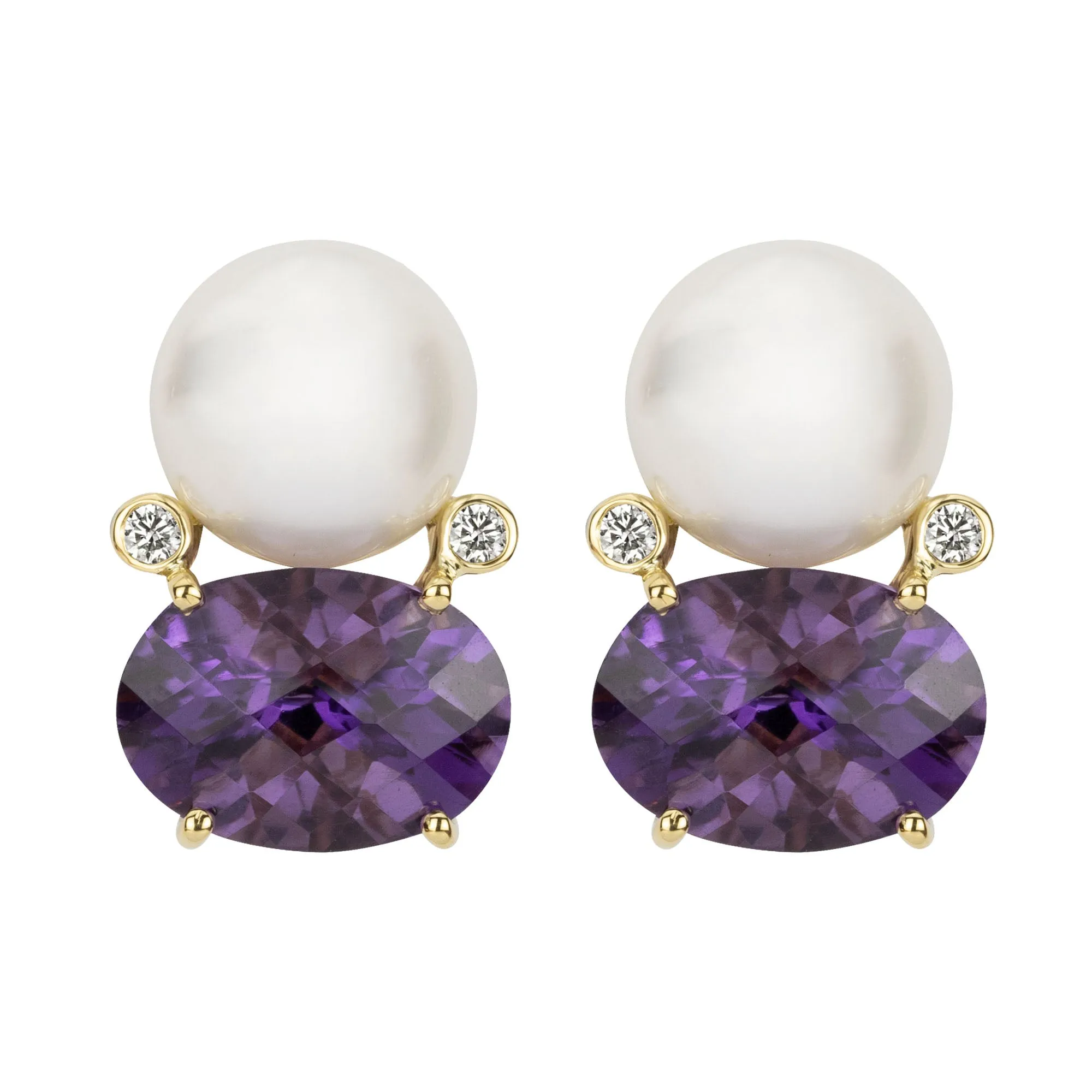 Earrings - South Sea Pearl, Amethyst And Diamond