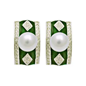 Earrings-South Sea Pearl and Diamond (Enamel)