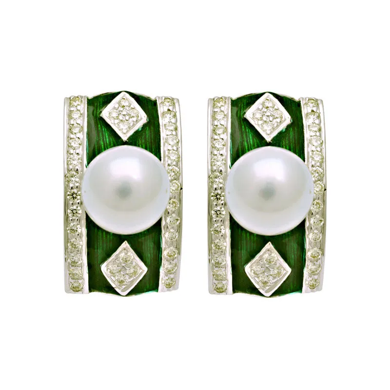 Earrings-South Sea Pearl and Diamond (Enamel)