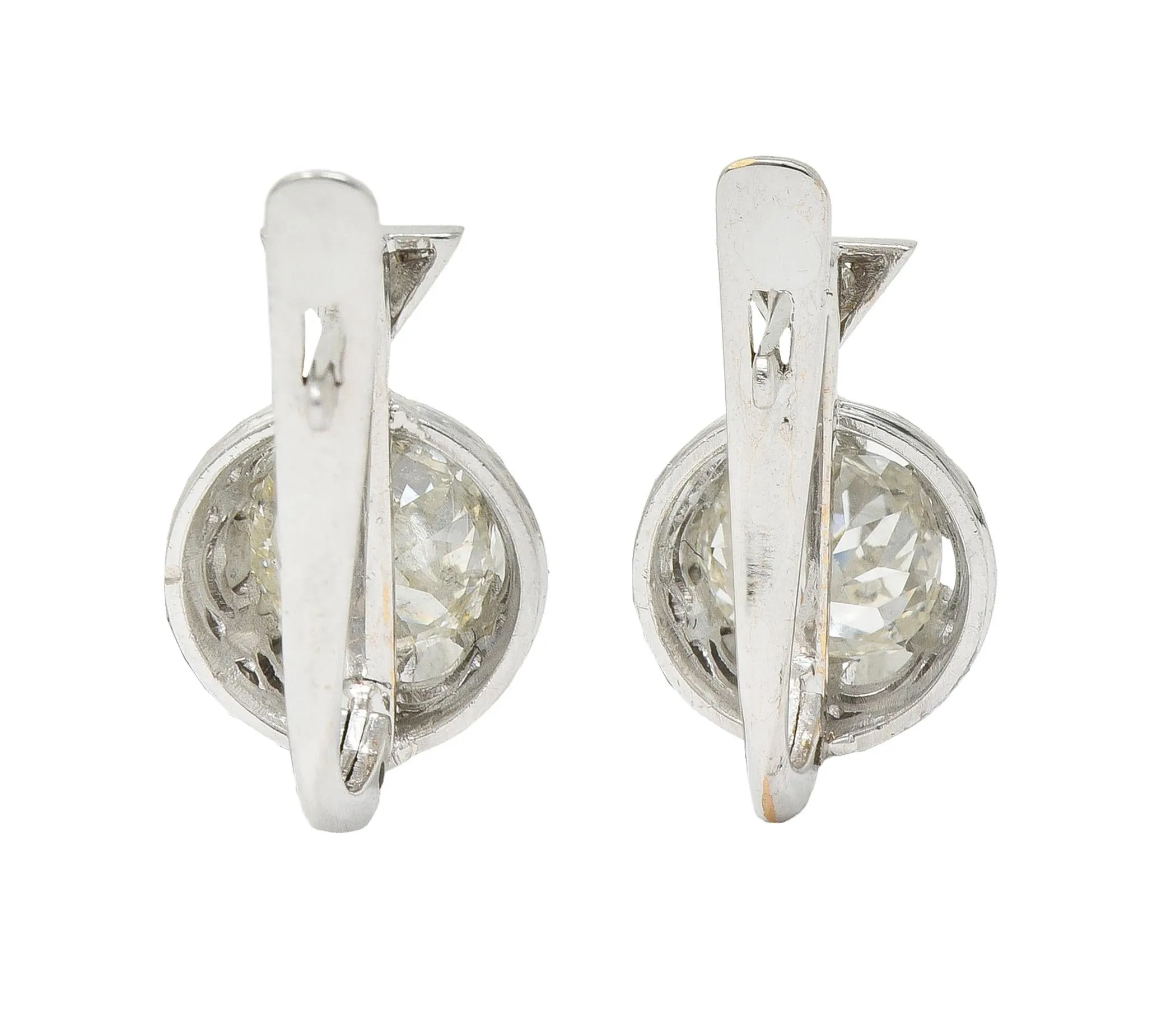 Edwardian 1.75 CTW Old Mine Diamond Platinum 18 Karat Gold Antique Huggie Earrings