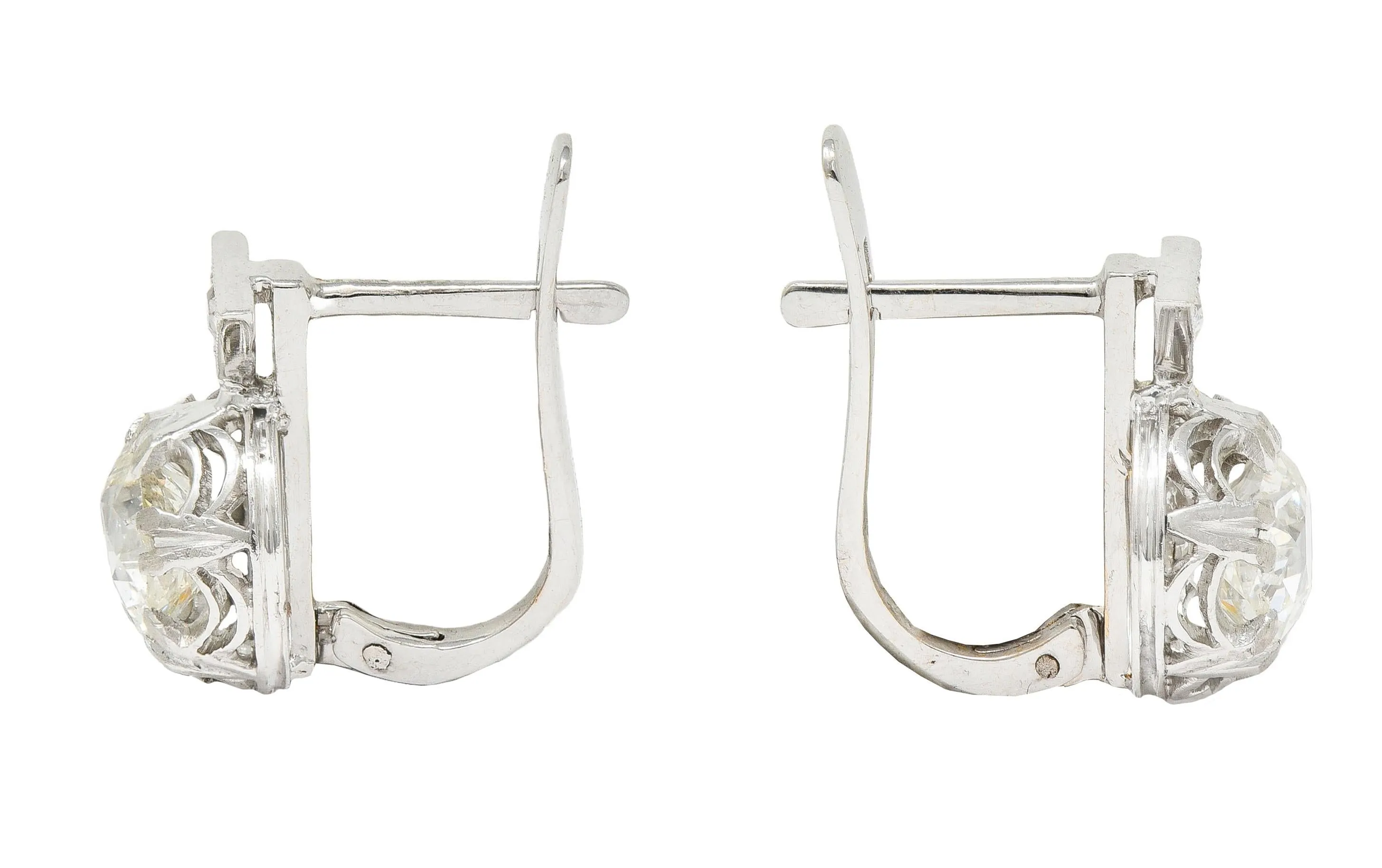 Edwardian 1.75 CTW Old Mine Diamond Platinum 18 Karat Gold Antique Huggie Earrings