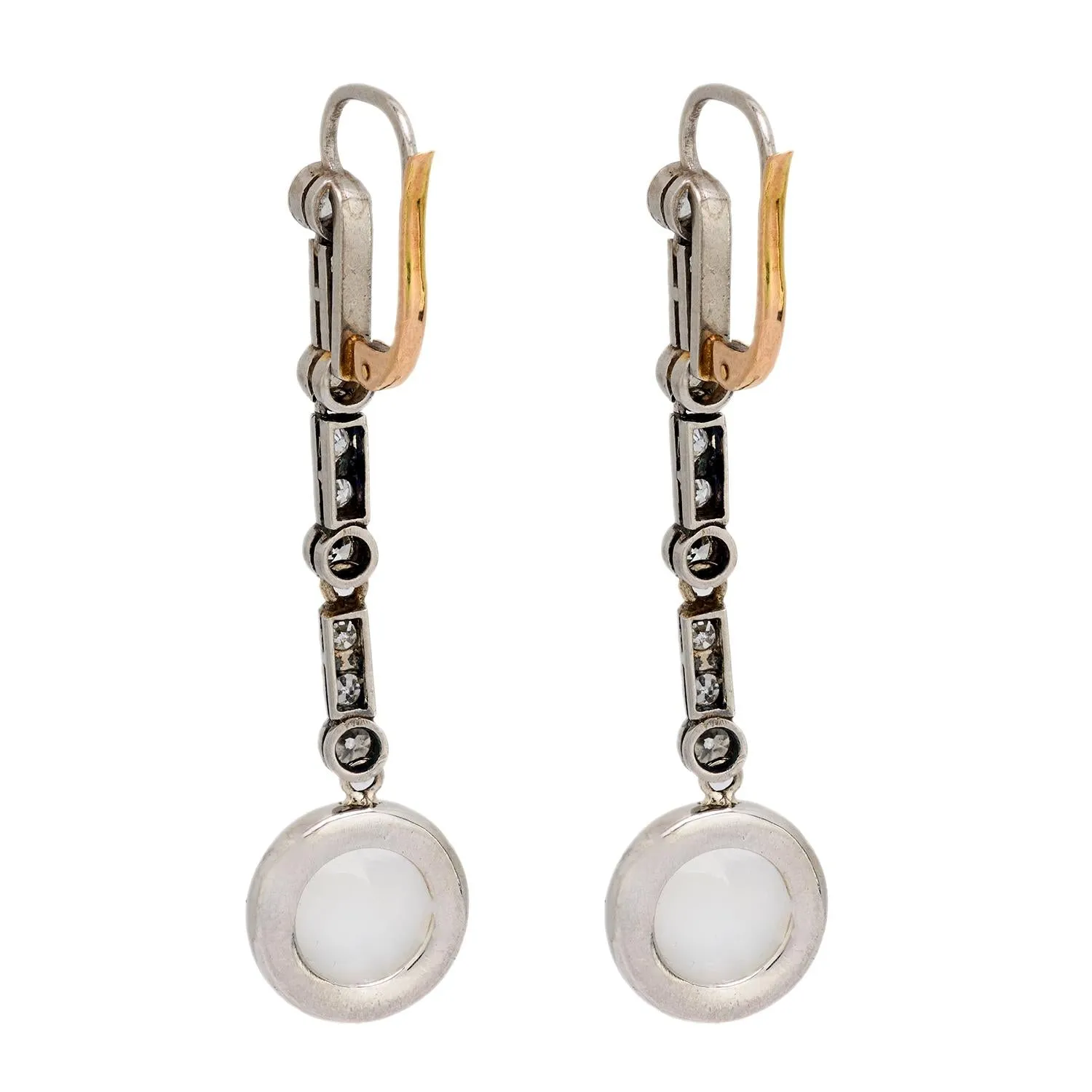 Edwardian 18k/Platinum Moonstone and Diamond Drop Earrings