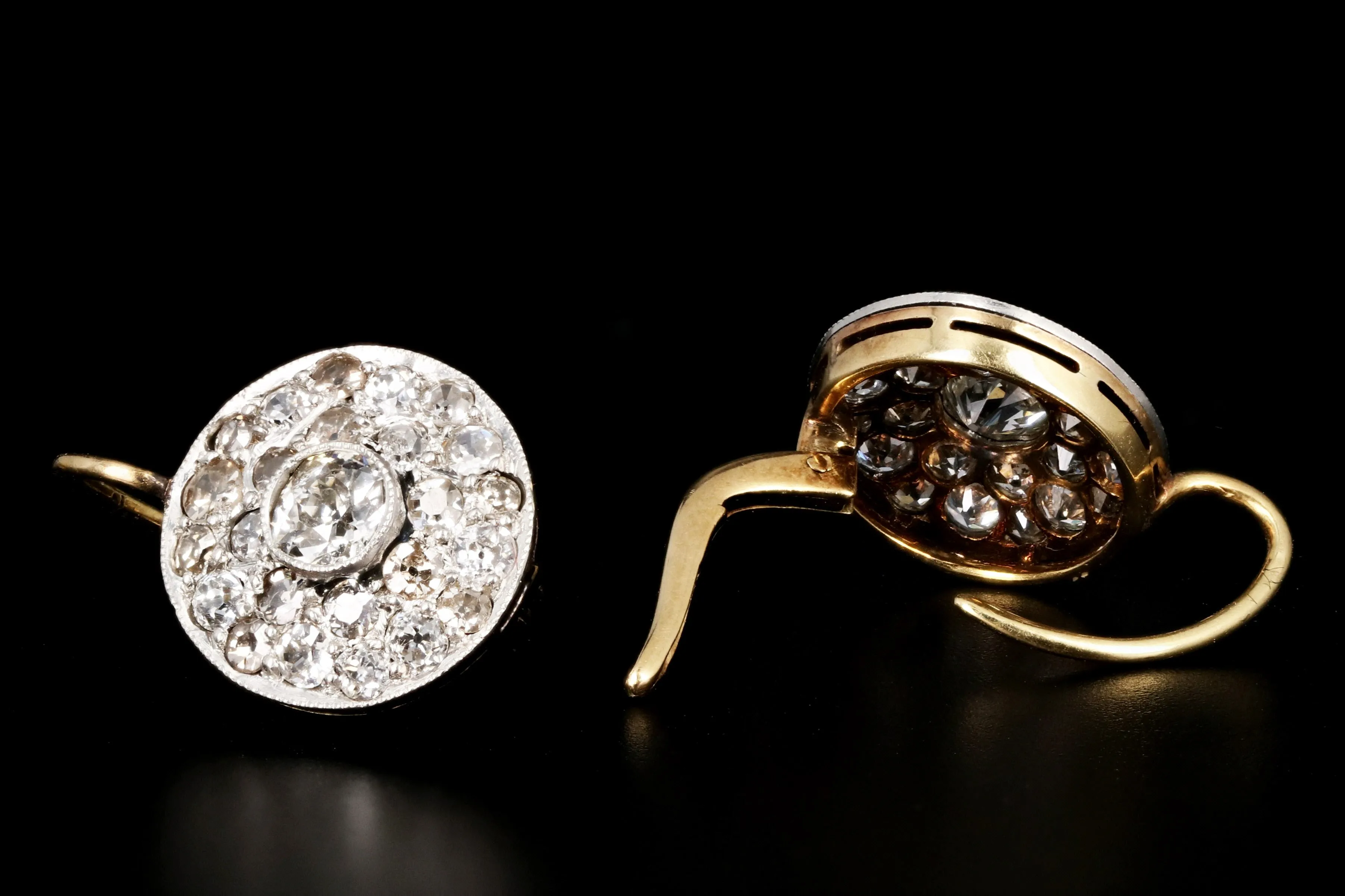 Edwardian Platinum & 14K Yellow Gold Diamond Cluster Earrings