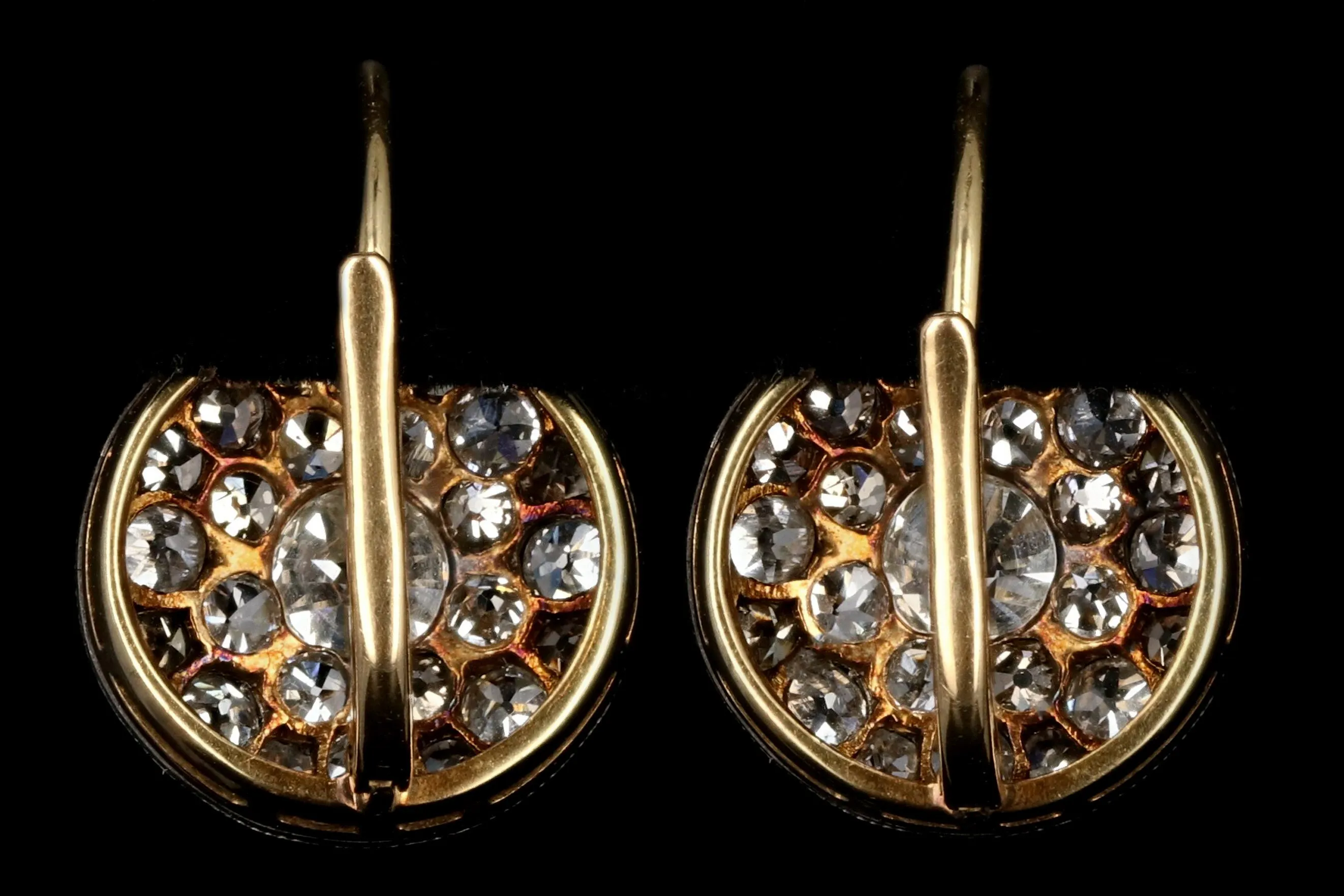 Edwardian Platinum & 14K Yellow Gold Diamond Cluster Earrings