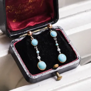 Edwardian Turquoise & Diamond Drop Earrings