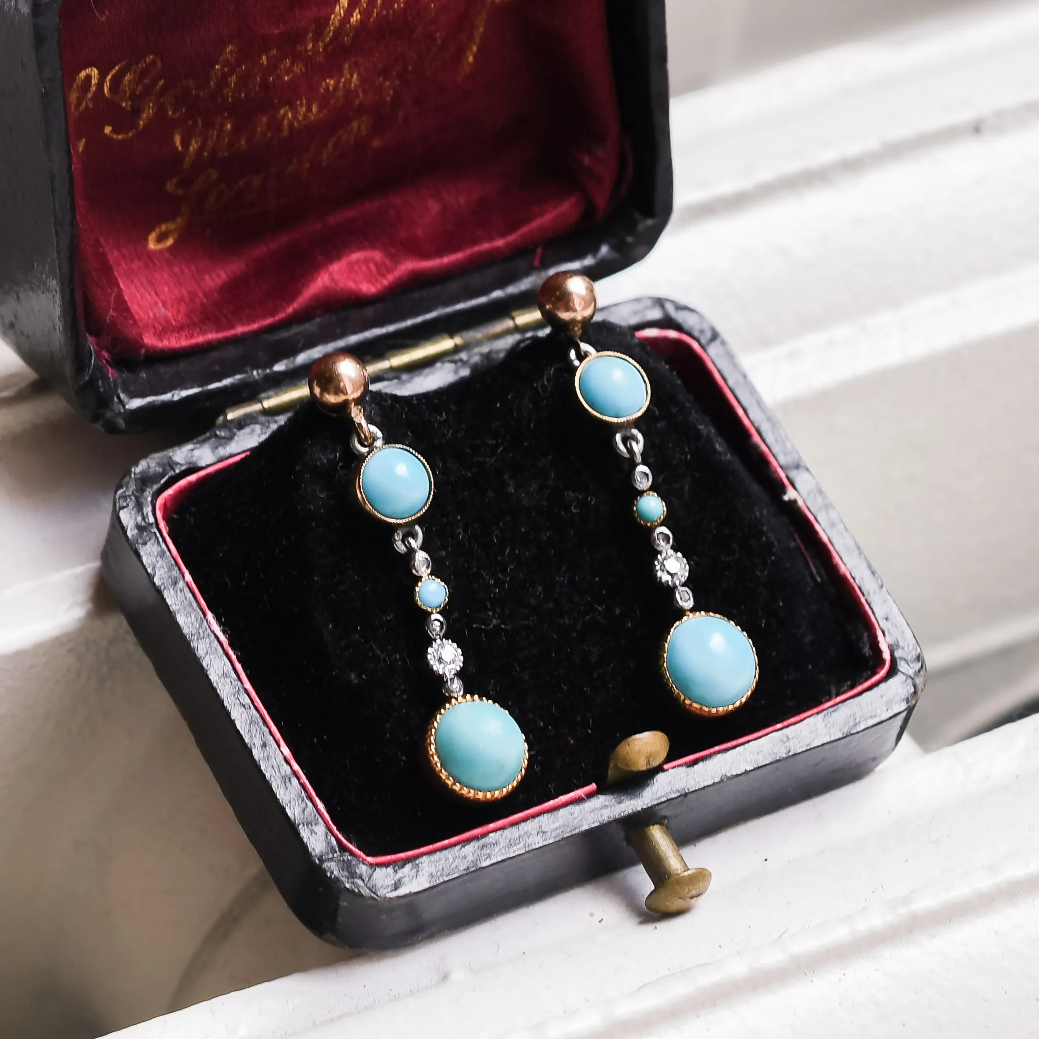 Edwardian Turquoise & Diamond Drop Earrings