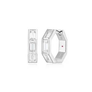 Elle Baguette Sterling Silver Rhodium Plated CZ Hoop Earrings