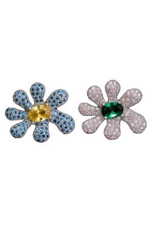 EMERALD & AQUAMARINE SQUASHED BLOSSOM EARRING