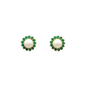 Emerald & Pearl Stud Earrings (14K)