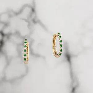 Emerald and Diamond Huggie Hoop Earrings