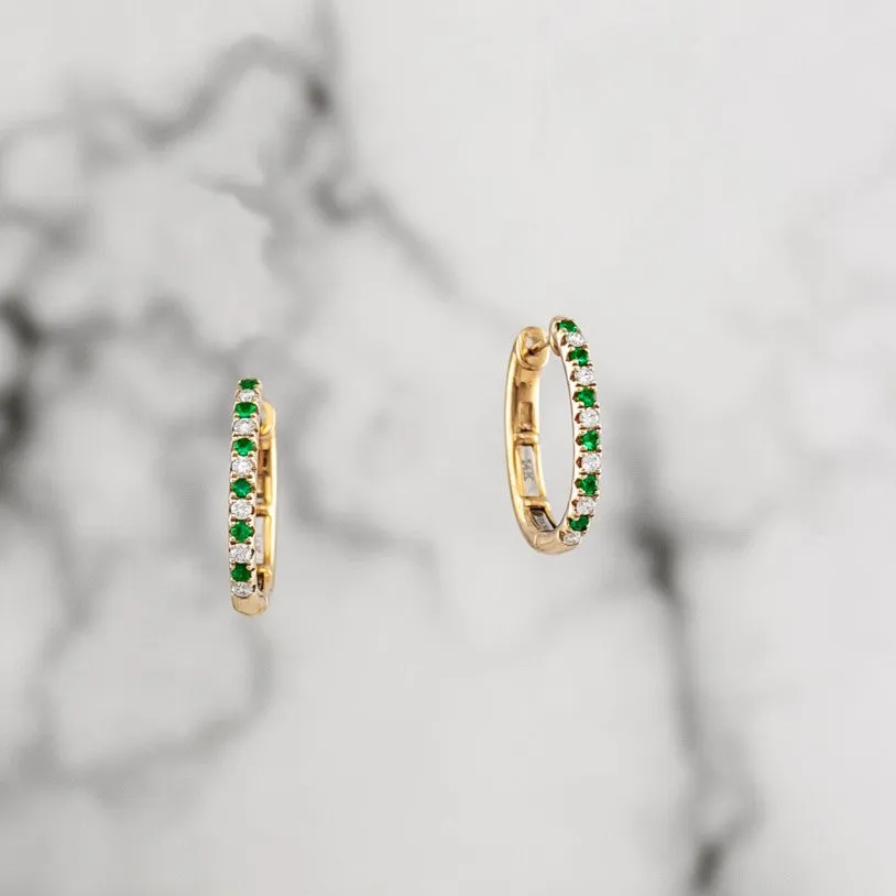Emerald and Diamond Huggie Hoop Earrings