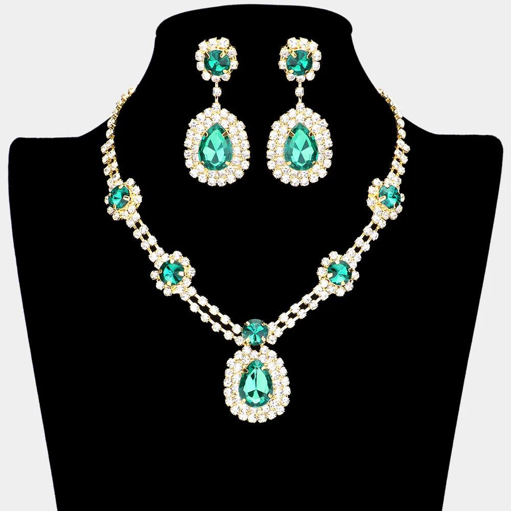 Emerald Crystal Fashion Necklace and Earring Set  | 618800