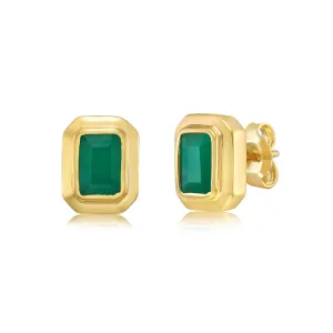 Emerald Cut Emerald Studs Bezel Setting Earrings (1.30 ct.) in 14K Gold