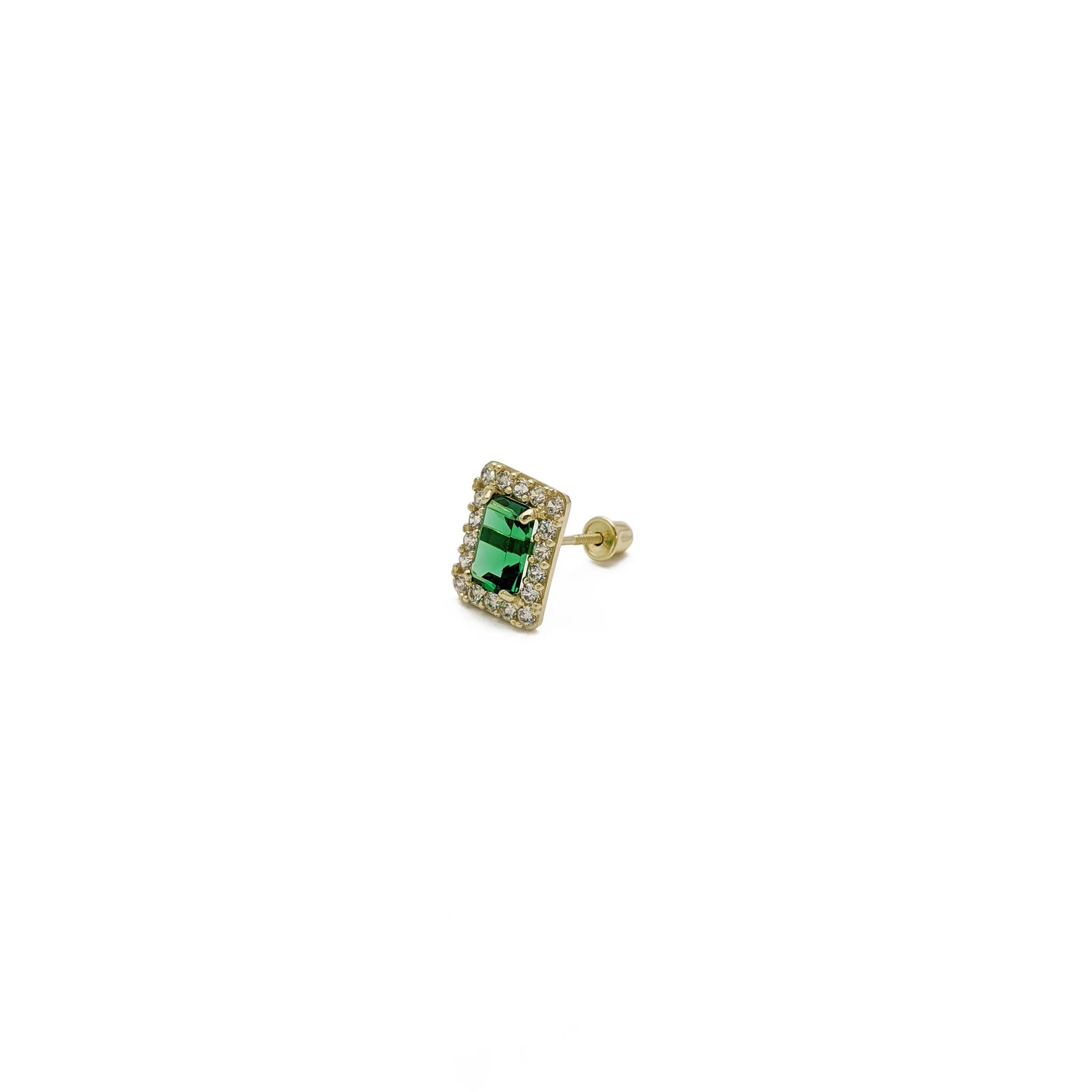 Emerald-Cut Gemstone Halo Earrings (14K)