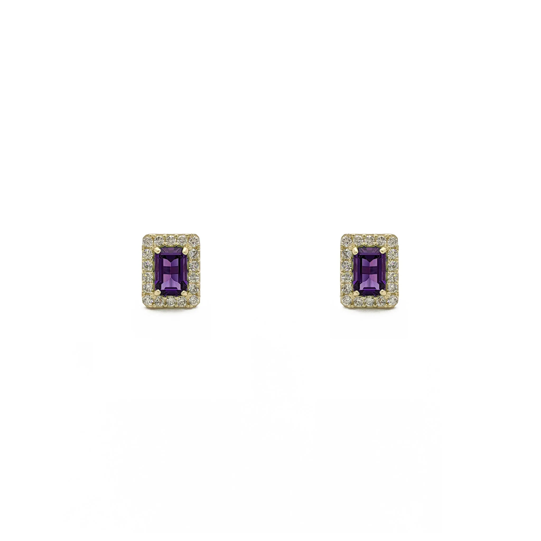 Emerald-Cut Gemstone Halo Earrings (14K)