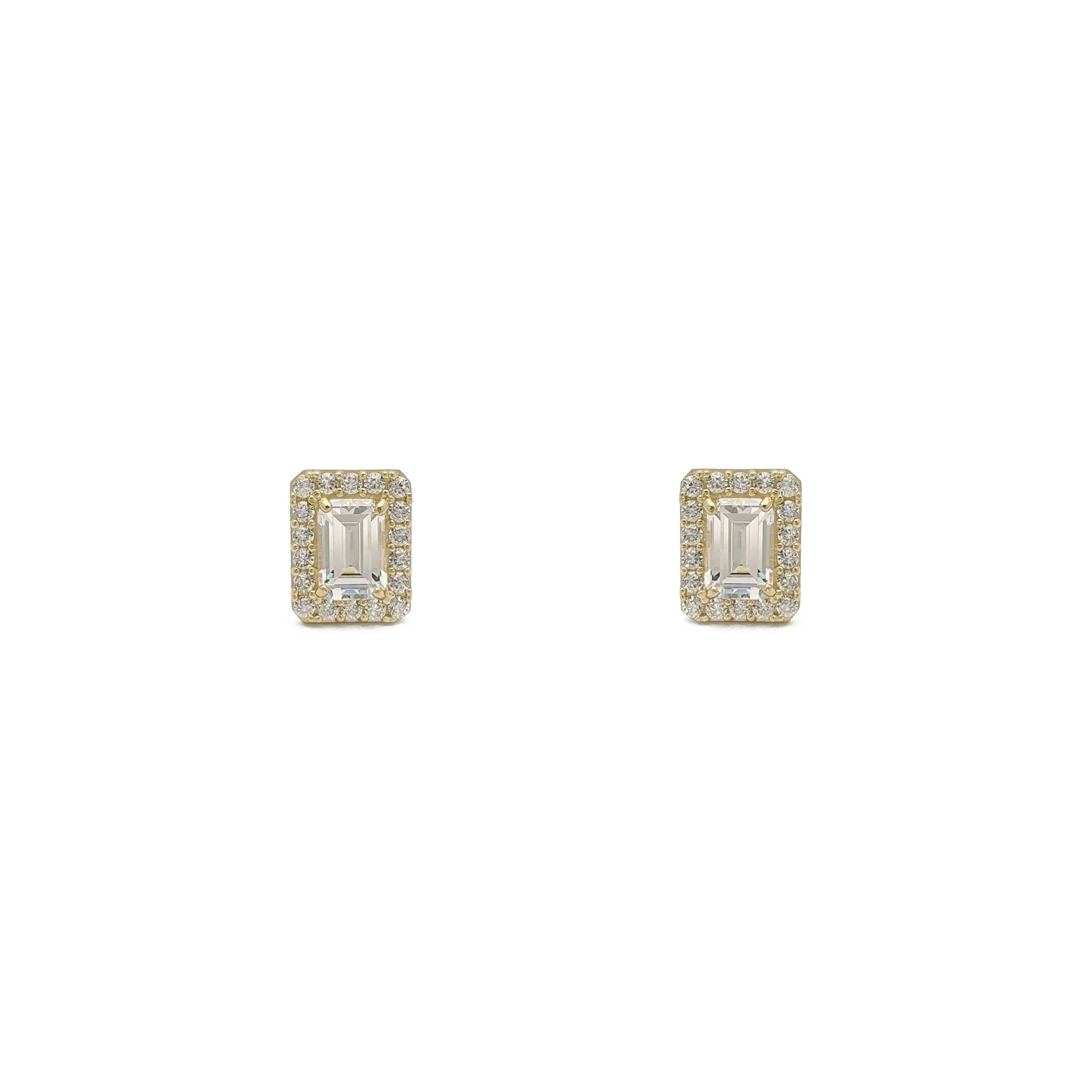 Emerald-Cut Gemstone Halo Earrings (14K)