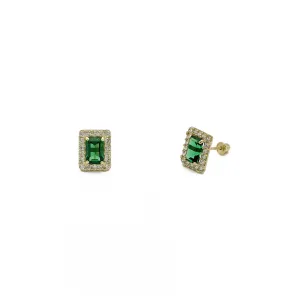 Emerald-Cut Gemstone Halo Earrings (14K)