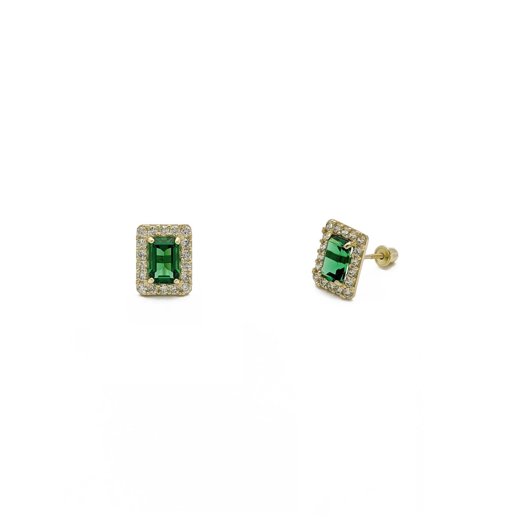 Emerald-Cut Gemstone Halo Earrings (14K)