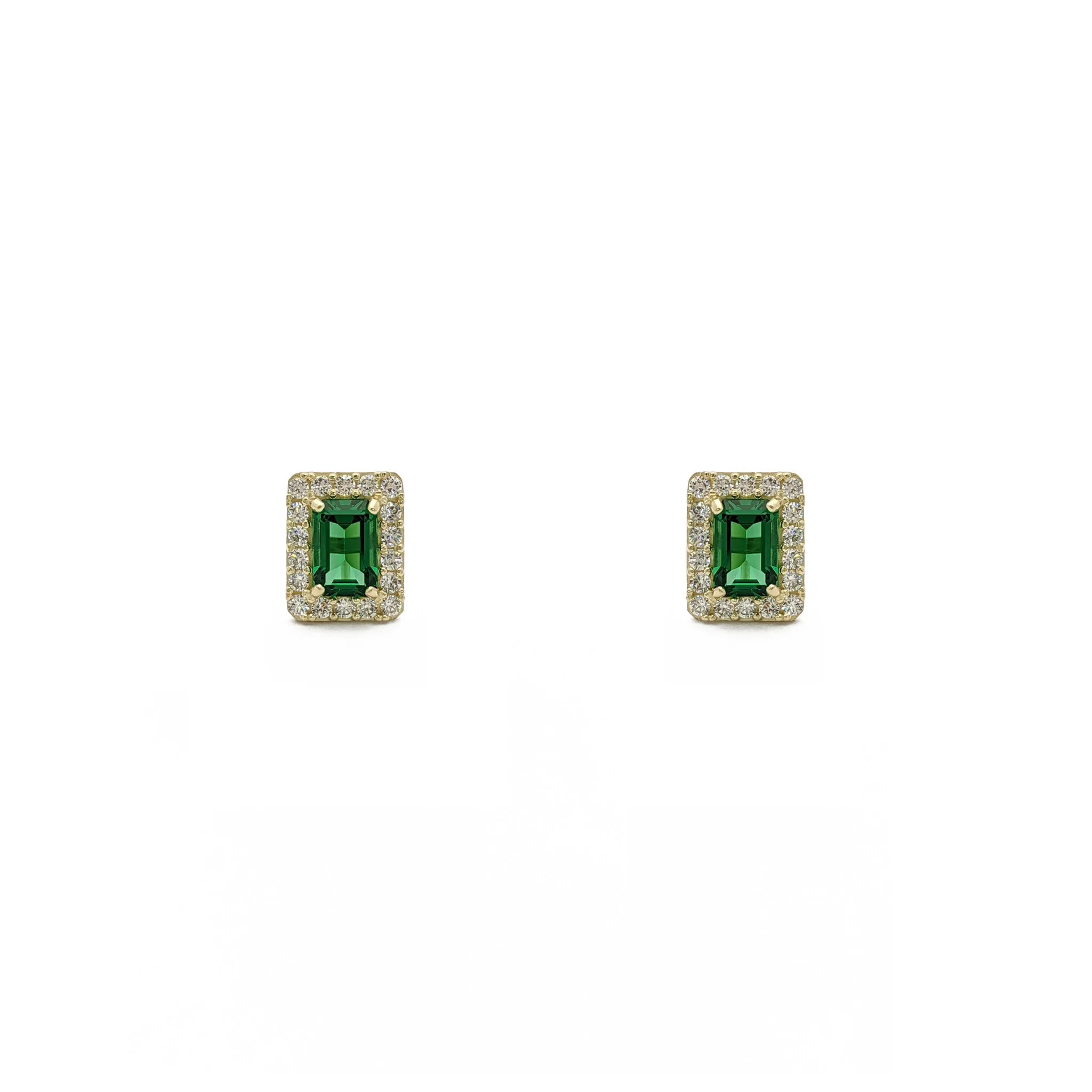 Emerald-Cut Gemstone Halo Earrings (14K)