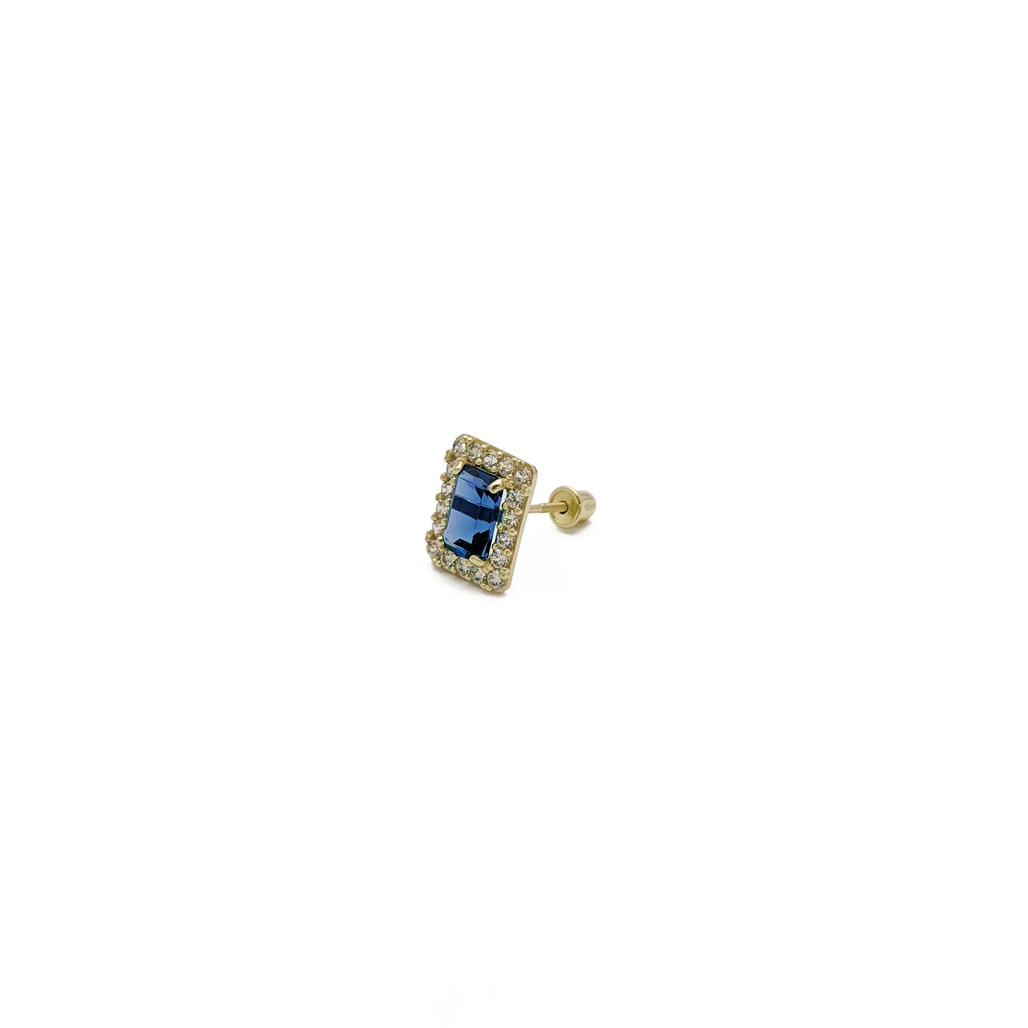 Emerald-Cut Gemstone Halo Earrings (14K)