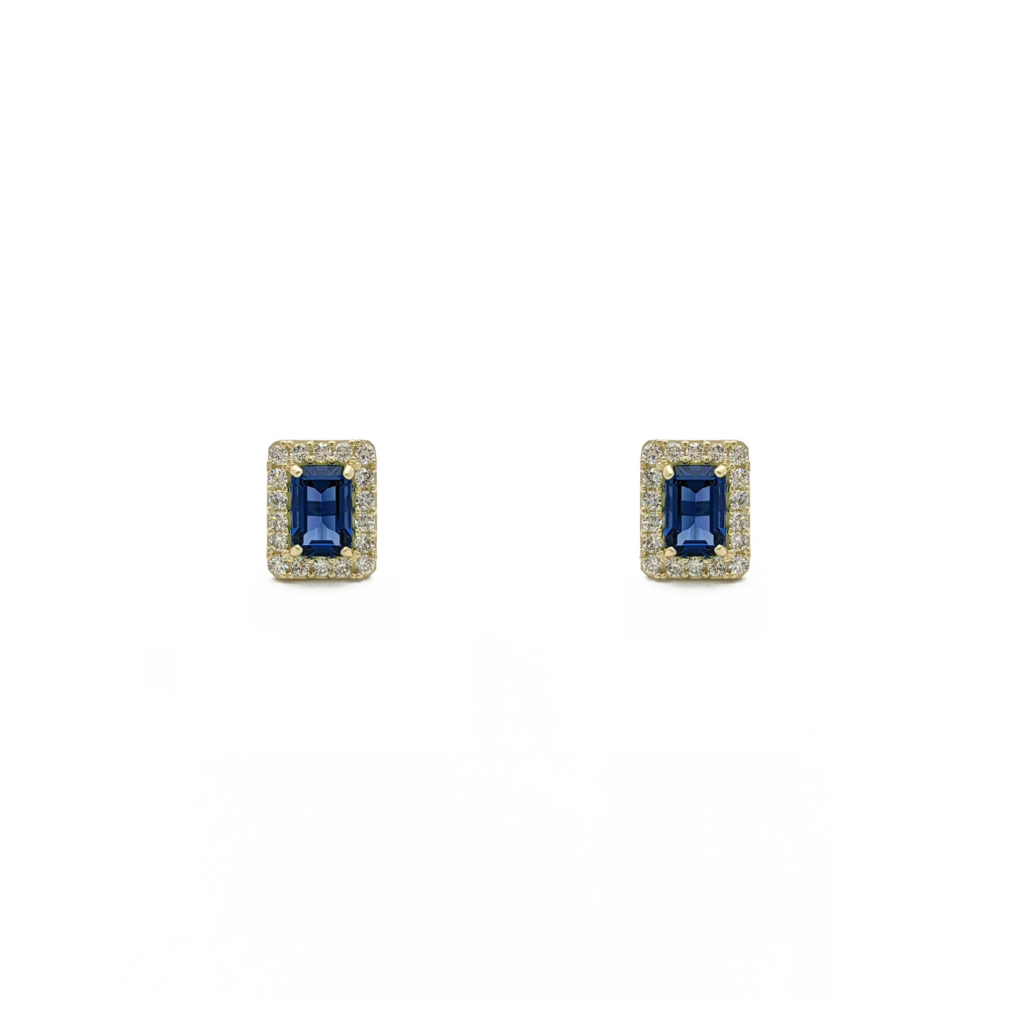 Emerald-Cut Gemstone Halo Earrings (14K)