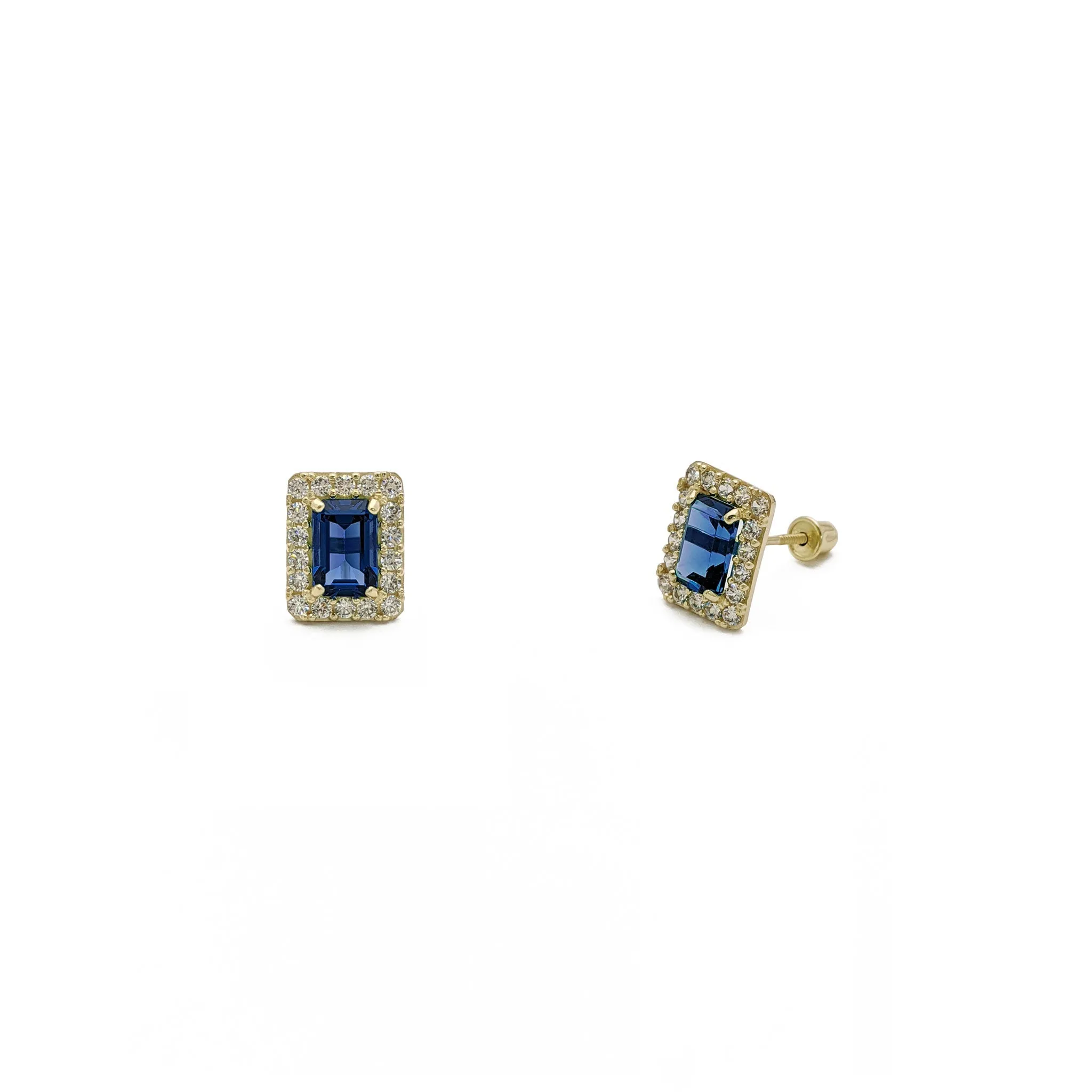 Emerald-Cut Gemstone Halo Earrings (14K)