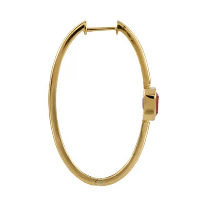 Emerald Cut Red Garnet Hoops