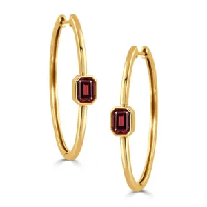 Emerald Cut Red Garnet Hoops
