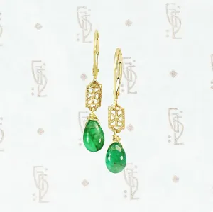 Emerald Drop Earrings in Yellow Gold Filigree by brunet
