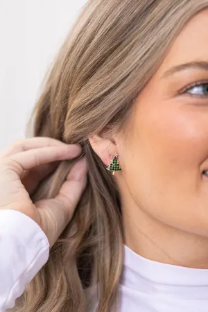 Emerald Green Rhinestone Tree Stud Earrings