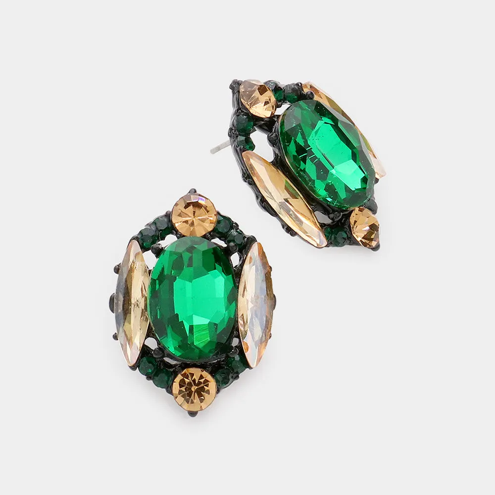 Emerald Multi Stone Shape Pageant Stud Earrings | Interview Earrings  |  593128