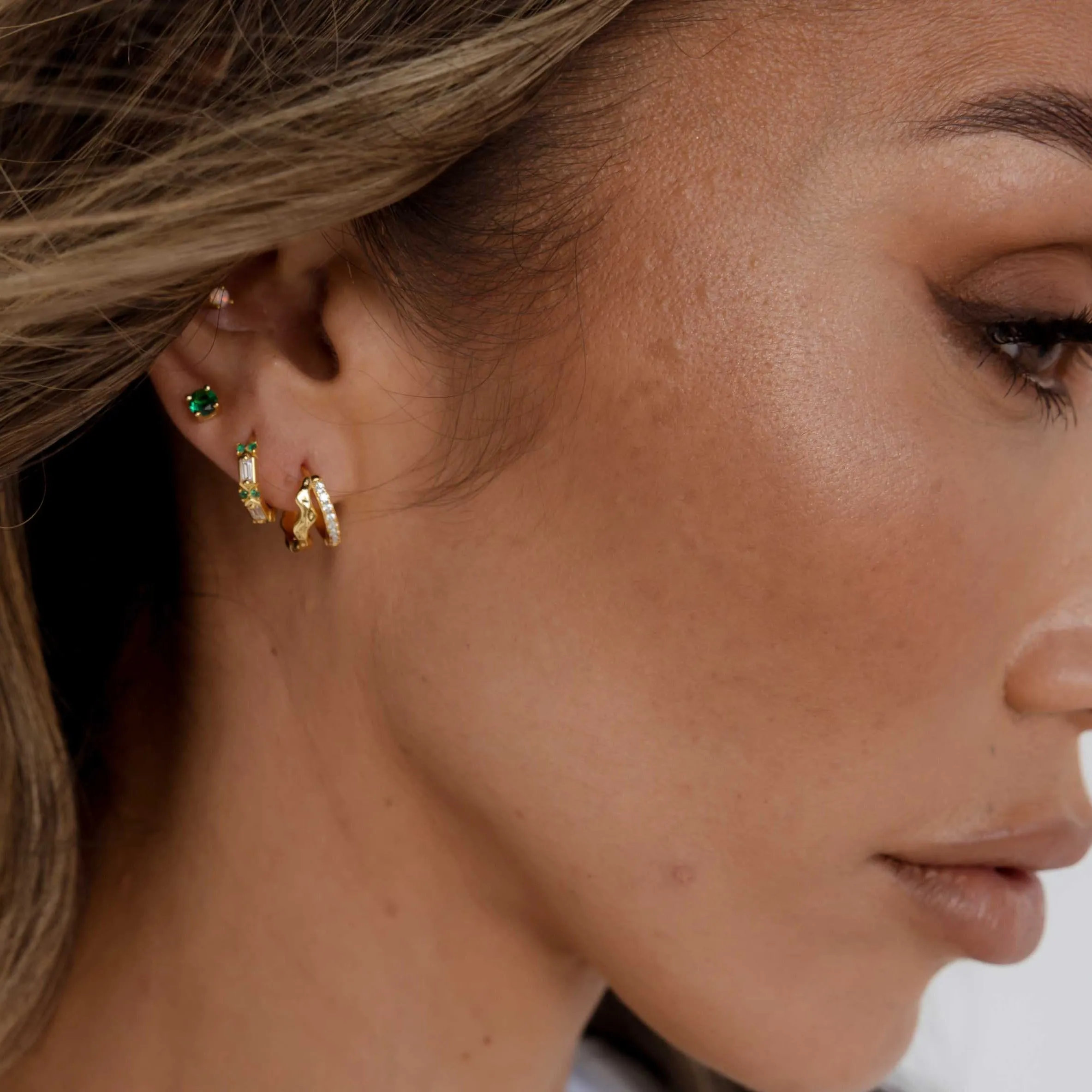 Emerald Zirconia Huggie Earrings