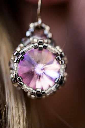 Em'z Blendz Lavender Woven Crystal & Sterling Silver Earrings | Handcrafted Jewelry