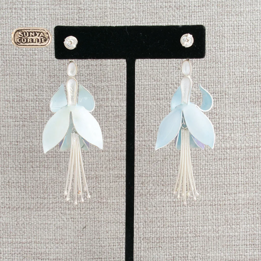 Enamel Fuscia Flower Earrings
