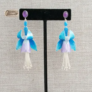 Enamel Fuscia Flower Earrings