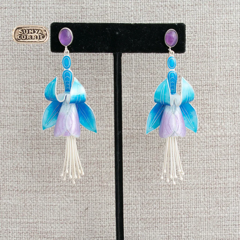 Enamel Fuscia Flower Earrings