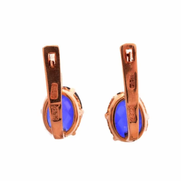 Estate Rose Gold and Oval Sapphire Dangle Earrings