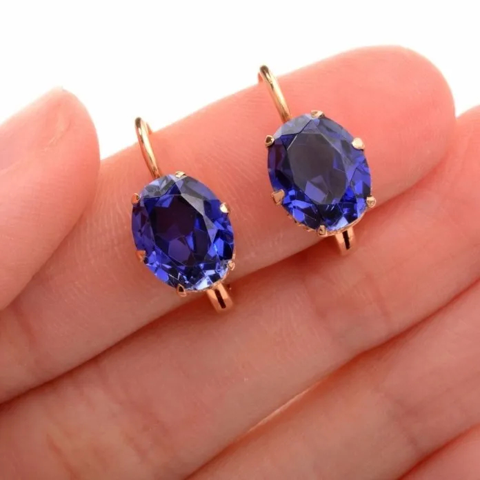 Estate Rose Gold and Oval Sapphire Dangle Earrings