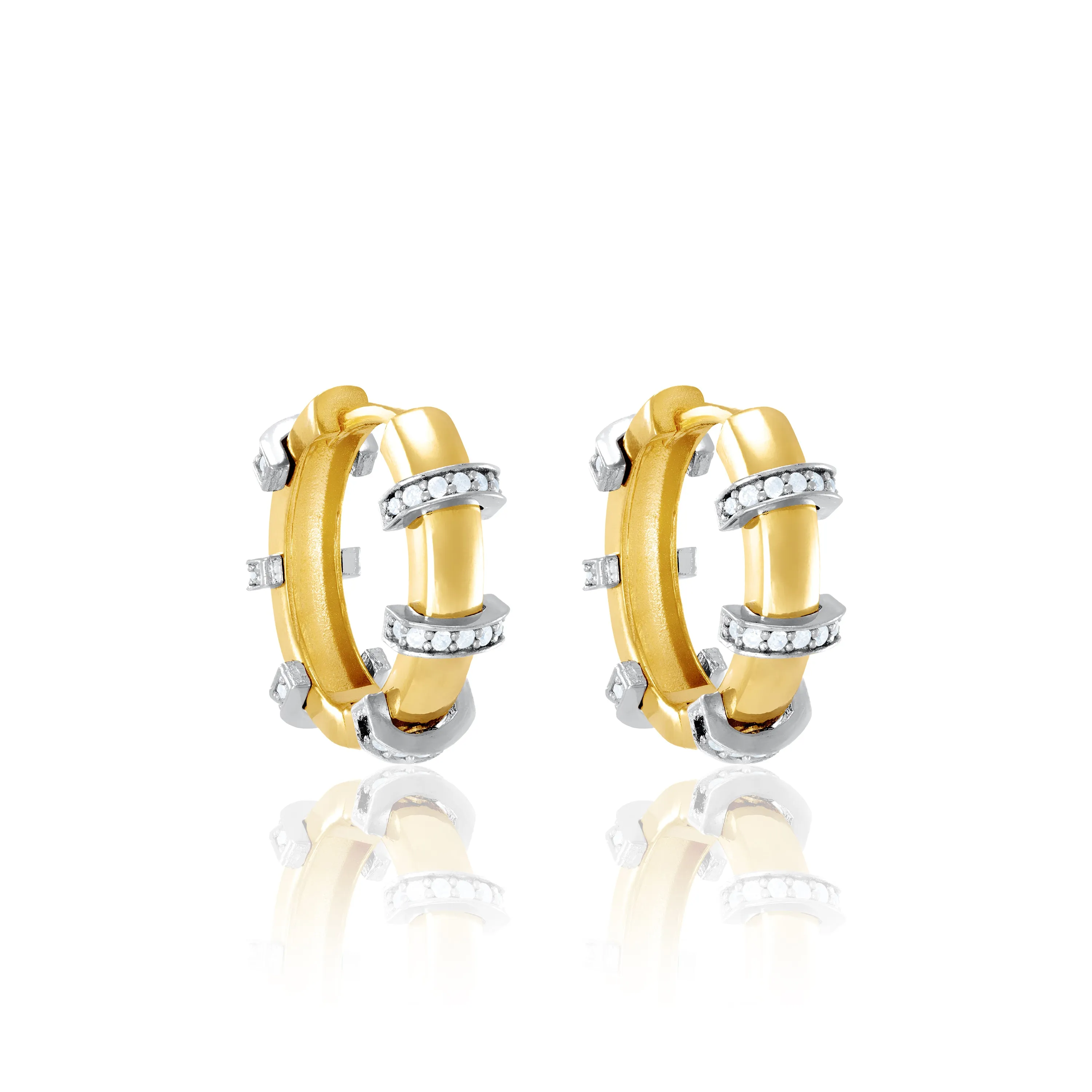 Evenly Spaced Cuff Hoop Earrings - Gold White