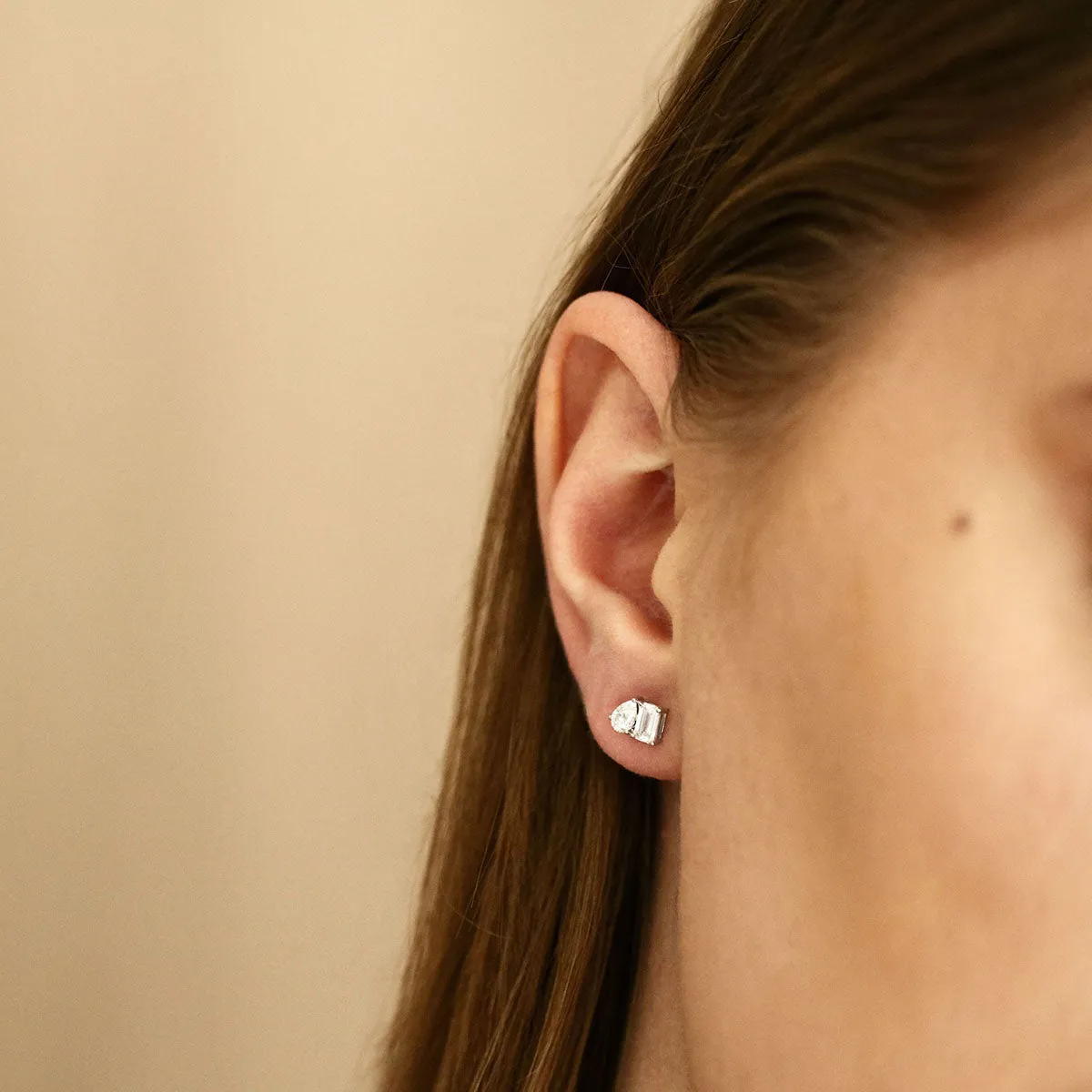 Everyday Diamonds 0.98ct Toi Et Moi Pear and Emerald Cut Lab Grown Diamond Stud Earrings | 9K White Golds | 9K White Gold
