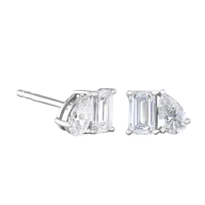 Everyday Diamonds 0.98ct Toi Et Moi Pear and Emerald Cut Lab Grown Diamond Stud Earrings | 9K White Golds | 9K White Gold