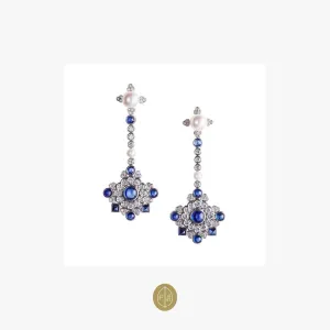 Fabergé Dentelle de Perles White Diamonds & Cabochon Blue Sapphire Stud Earrings