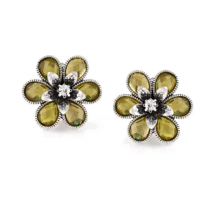 FACETED GREEN CRYSTAL FLOWER STUD EARRINGS #224SV3501 (1F15)