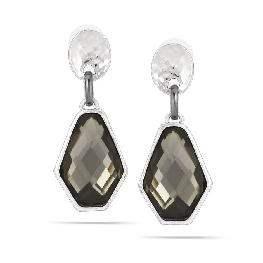 FACETED GREY CRYSTAL DROP EARRINGS #251GR3401 (10A1/7A3)