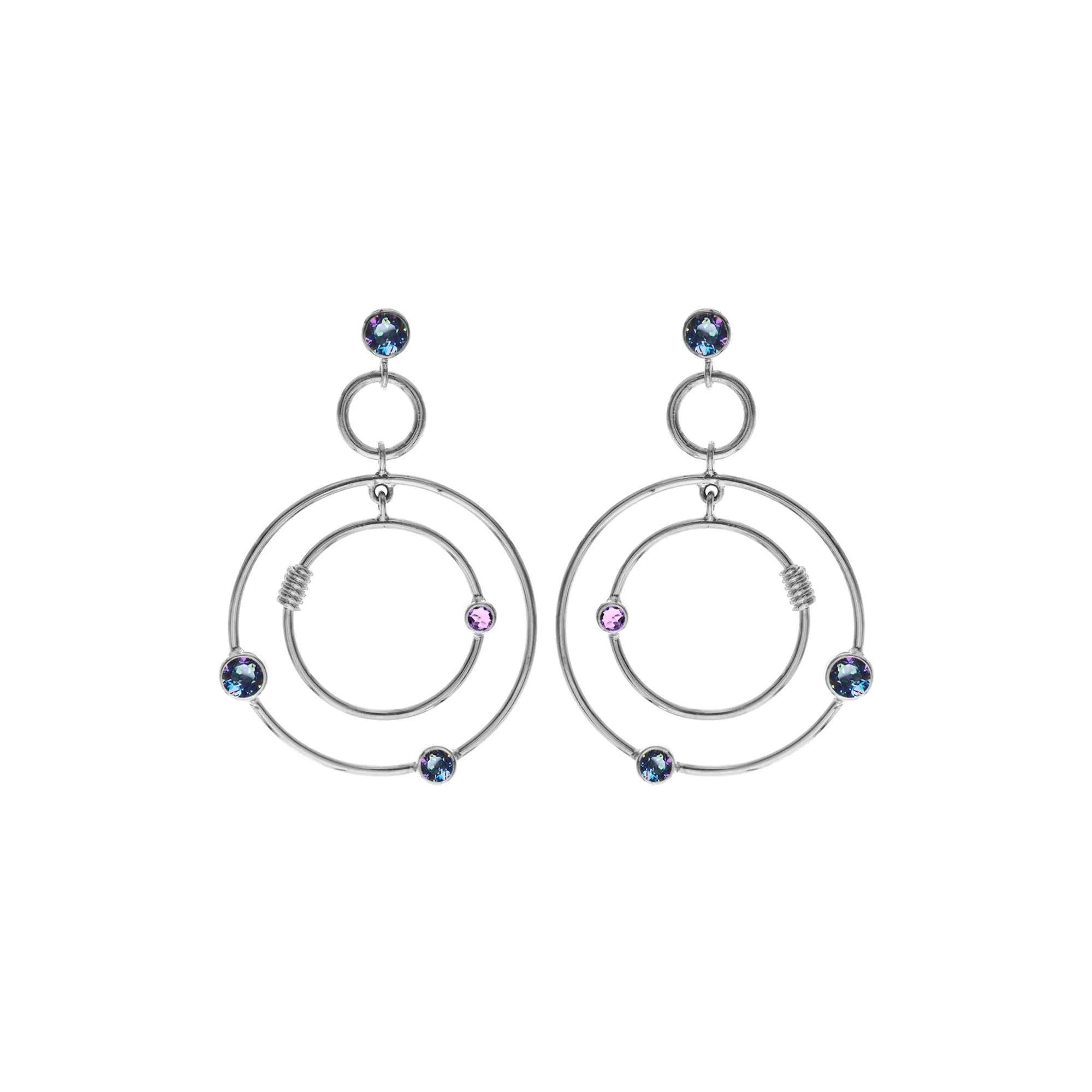 Faceted mystic topaz & amethyst hoop orbit earrings