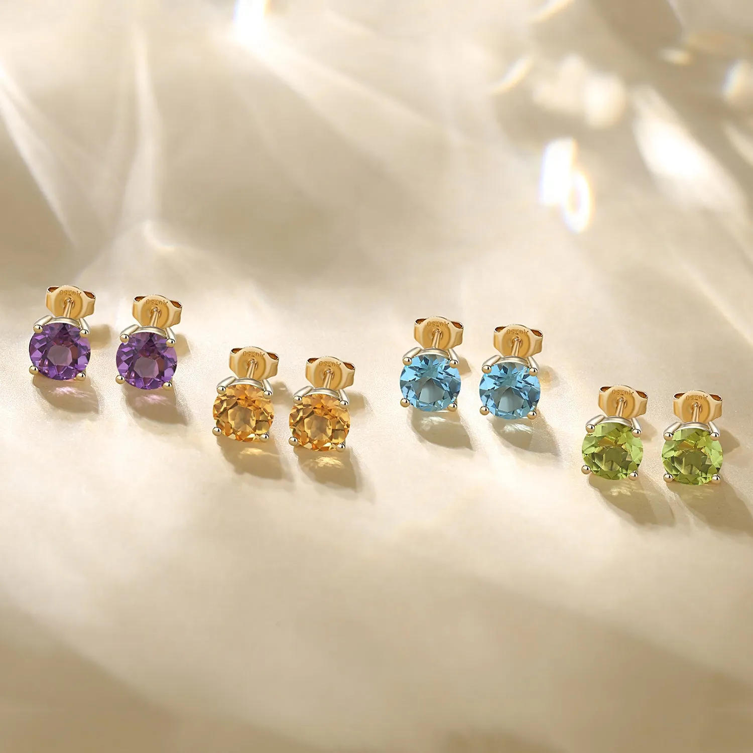 FANCIME Round Shape 14k Solid Yellow Gold Gemstone Stud Earrings