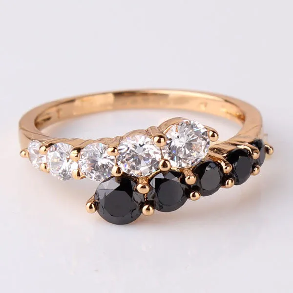 Fashion Engagement Rings for women 18K Gold Plated Mid Ring Black White Crystal Zirconia CZ Band Ring Wedding Rings Jewelry