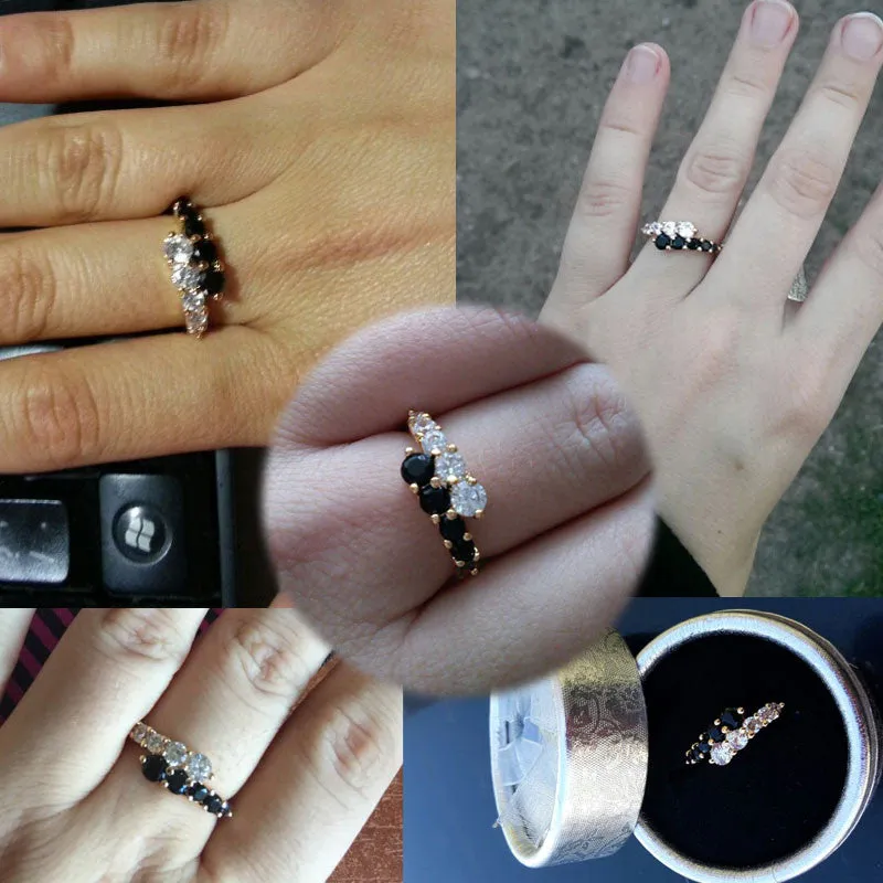 Fashion Engagement Rings for women 18K Gold Plated Mid Ring Black White Crystal Zirconia CZ Band Ring Wedding Rings Jewelry